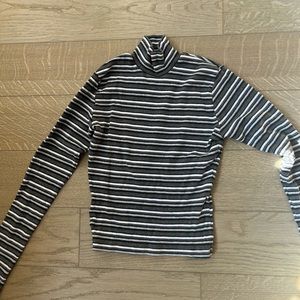 Brandy Melville black, white, and grey striped turtle neck long sleeve shirt